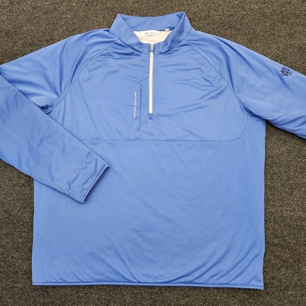 Peter Millar Mens XXL Blue Hyperlight Shield 1/2 Zip Pullover Jacket Golf Rain